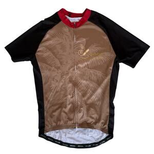 Boom Mens Cycling Jersey Shirt Large Red Tan Black Full Zip Pockets Athleticwear